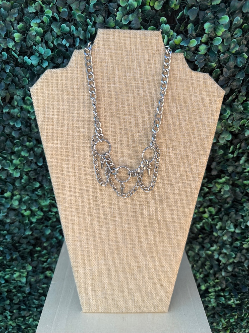 Silver Tone Multi-Chain Circle Pendant Necklace - Women Jewelry